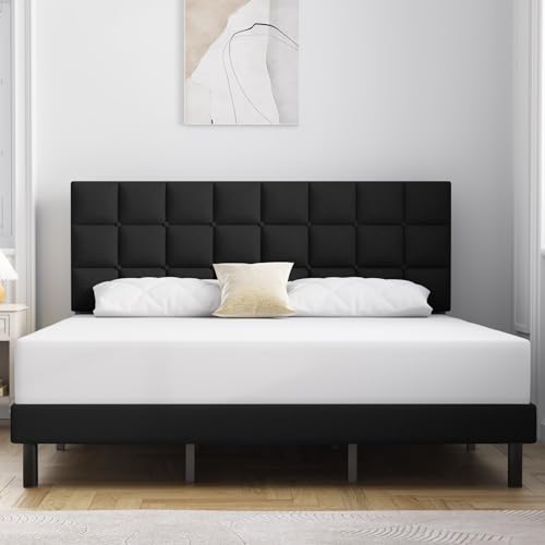 Molblly Full Bed Frame Upholstered Platform with Headboard and Strong Wooden Slats, Non-Slip and Noise-Free,No Box Spring Needed, Easy Assembly,Black