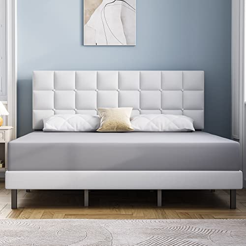 Molblly Full Bed Frame Upholstered Platform with Headboard and Strong Wooden Slats, Non-Slip and Noise-Free,No Box Spring Needed, Easy Assembly,Black