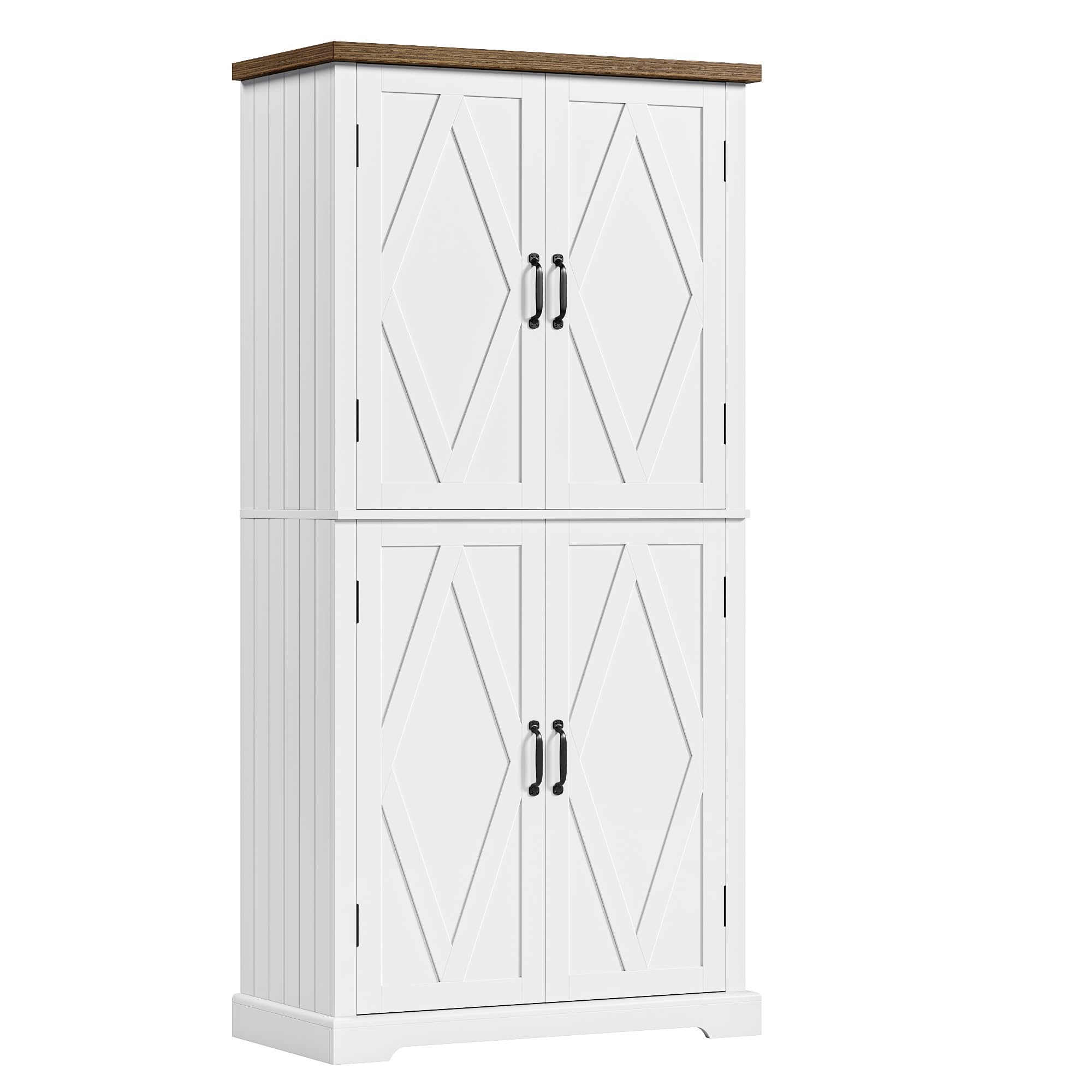 HOSTACK 64" Pantry Cabinet, Tall Kitchen Pantry Storage Cabinet, Modern Farmhouse Bathroom Storage Cabinet, Large Bookcase, 4 Doors|Adjustable Shelves, for Dining Room, Living Room, Home Office, White