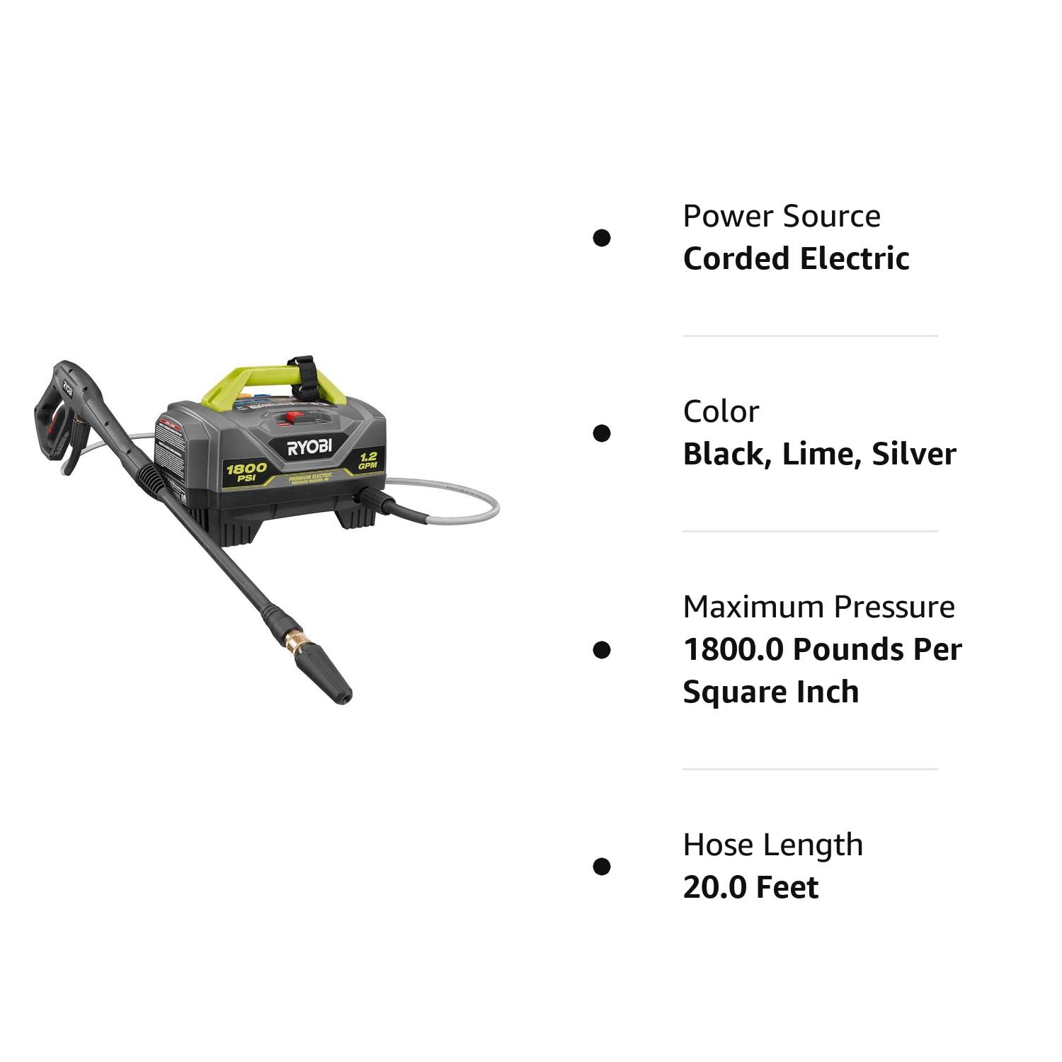 RYOBI 1,800 PSI 1.2 GPM Electric Pressure Washer, RY141820VNM