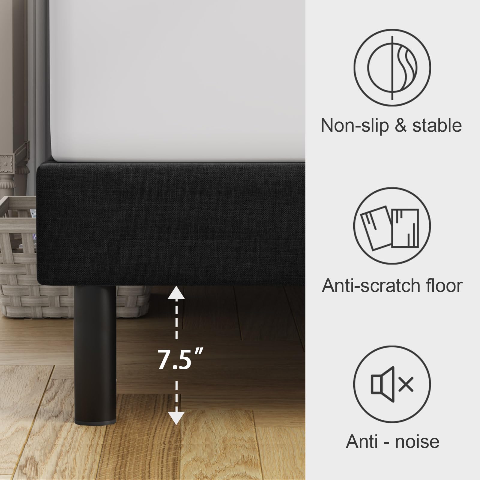 Molblly Full Bed Frame Upholstered Platform with Headboard and Strong Wooden Slats, Non-Slip and Noise-Free,No Box Spring Needed, Easy Assembly,Black