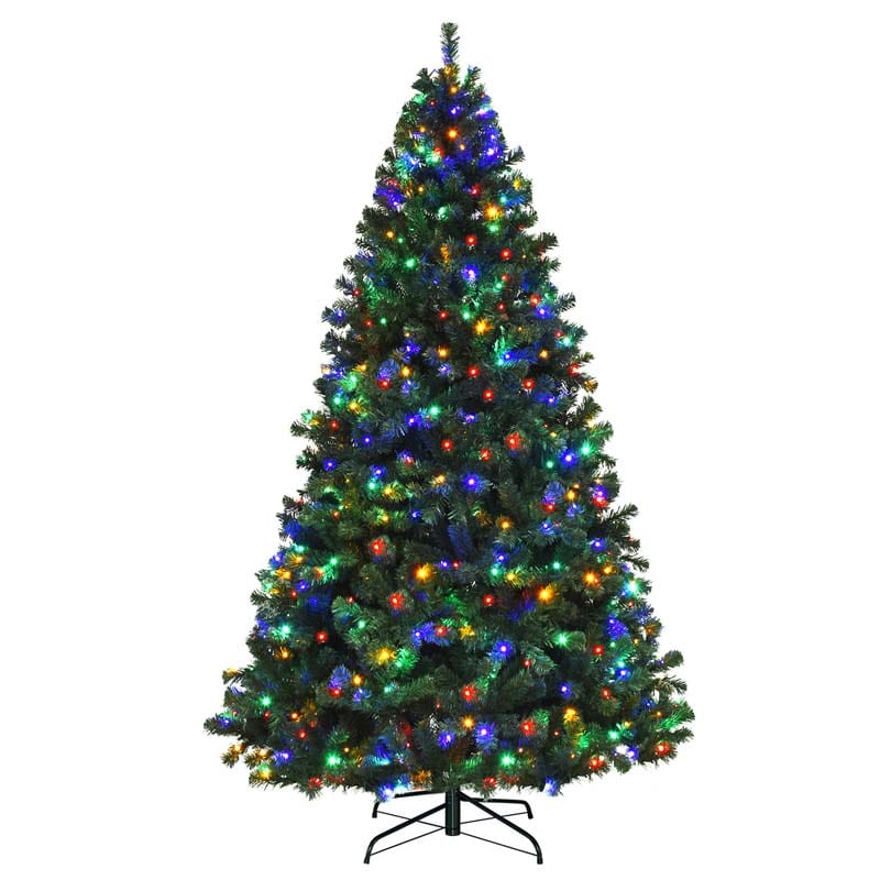 7.5 FT Pre Lit Artificial Spruce Christmas Tree with 550 Multicolor Lights & 1075 Hinged Branch Tips