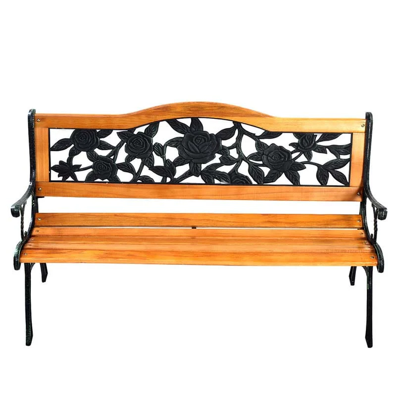 50" Garden Park Bench Cast Iron & Hardwood Weatherproof Outdoor Bench Patio Porch Loveseat Chair
