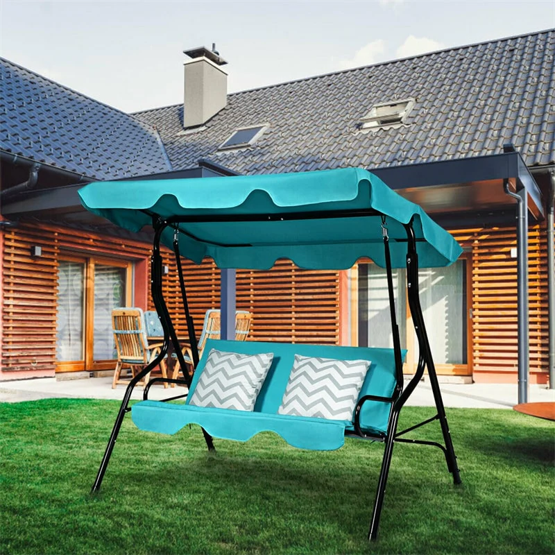 3 Person Cushioned Metal Outdoor Patio Porch Swing Chair Bench Glider with Adjustable Awing Canopy
