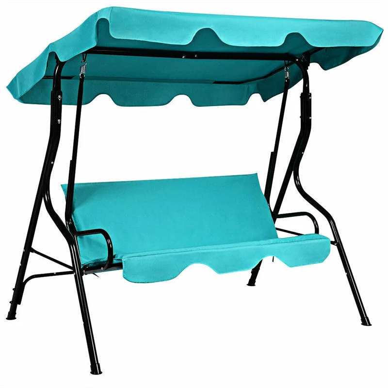 3 Person Cushioned Metal Outdoor Patio Porch Swing Chair Bench Glider with Adjustable Awing Canopy