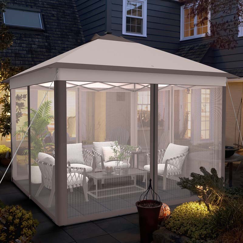11 x 11 FT Pop Up Gazebo Tent Portable Canopy Shelter with Carry Bag & Mesh Netting & LED Lights