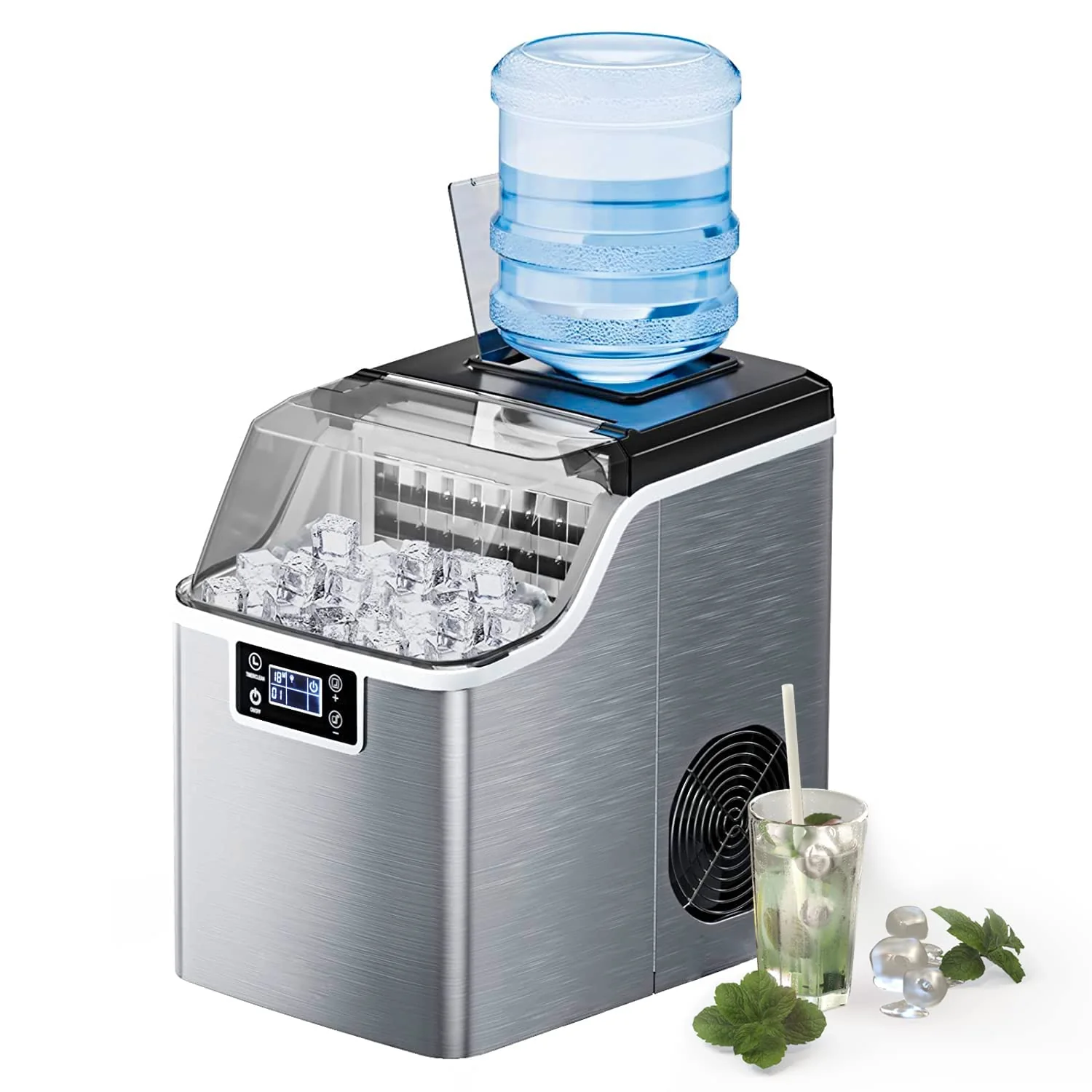 40LBS/24H Portable Ice Maker Countertop Ice Machine with Top Inlet Hole & Self Clean Function