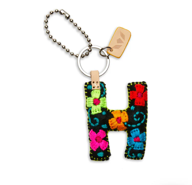 BLACK FELT INITIAL KEYCHAIN