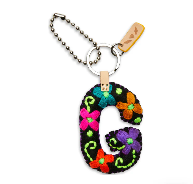 BLACK FELT INITIAL KEYCHAIN