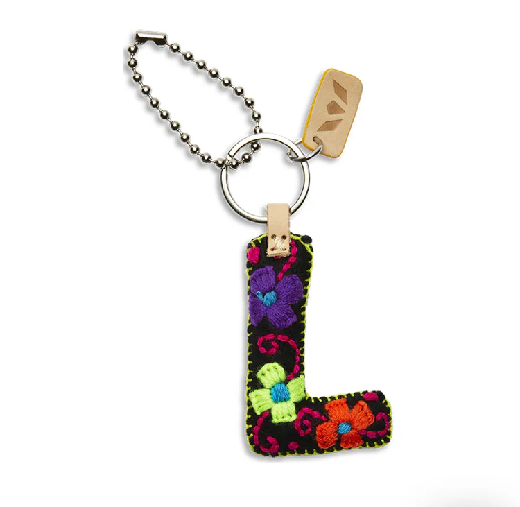 BLACK FELT INITIAL KEYCHAIN