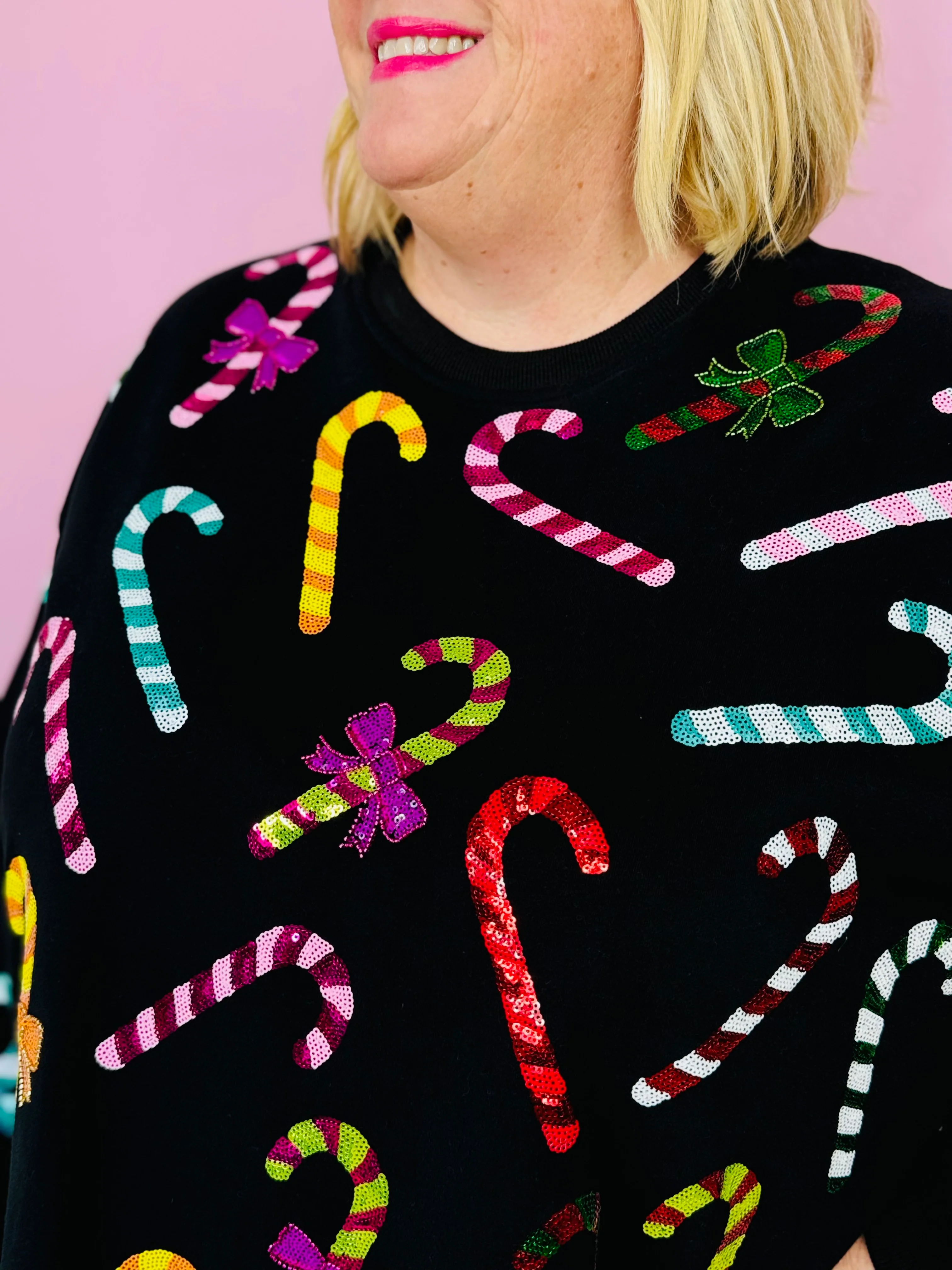 BLACK RAINBOW CANDY CANES SWEATSHIRT DRESS-PLUS
