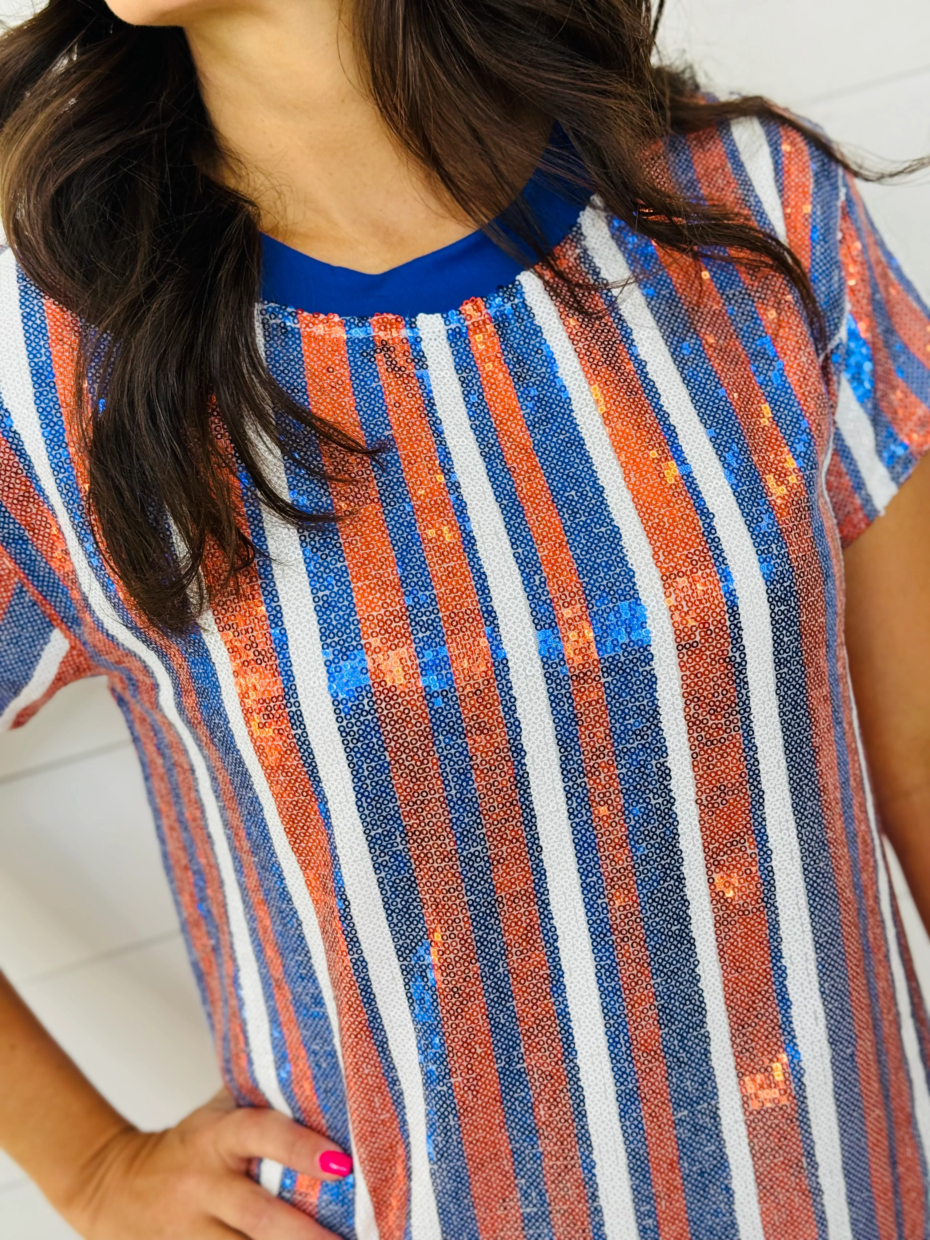 JULIA DRESS-BLUE/ORANGE SEQUIN