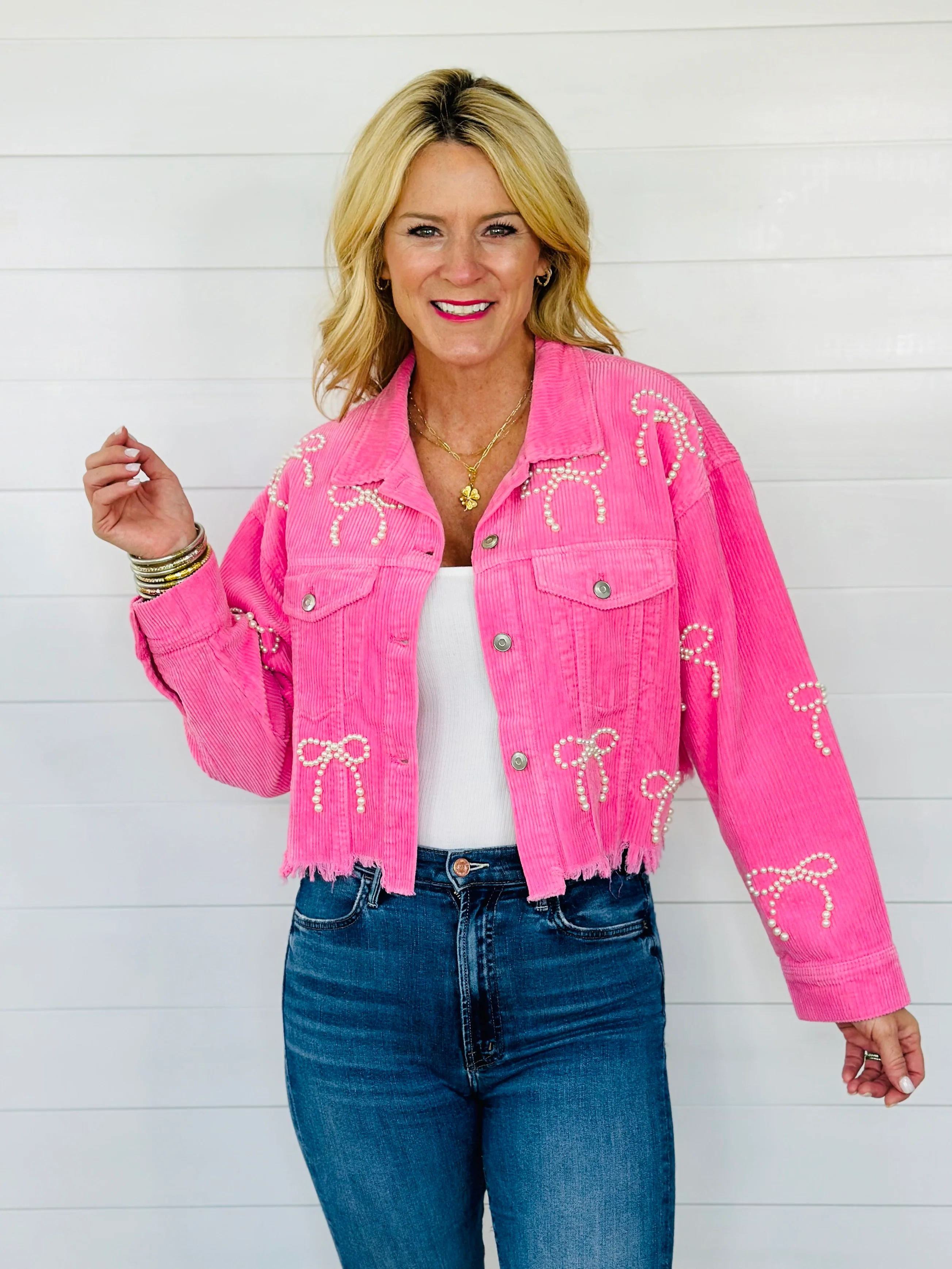 PEARL BOW JACKET-PINK