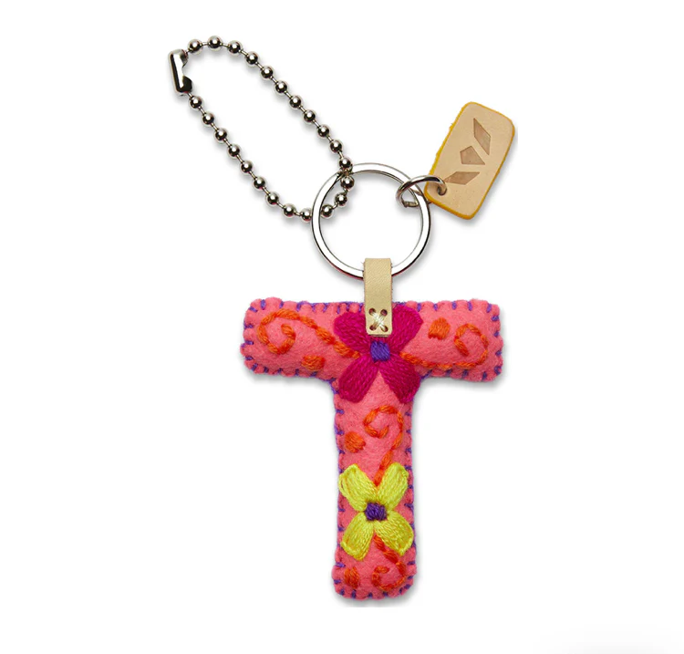 PINK FELT INITIAL KEYCHAIN