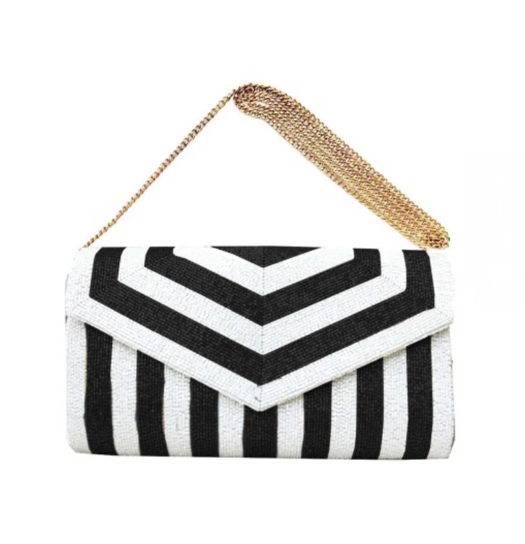 BLACK STRIPE BEADED PURSE