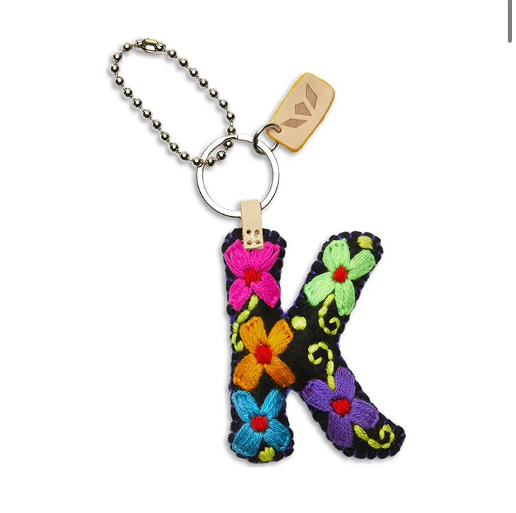 BLACK FELT INITIAL KEYCHAIN