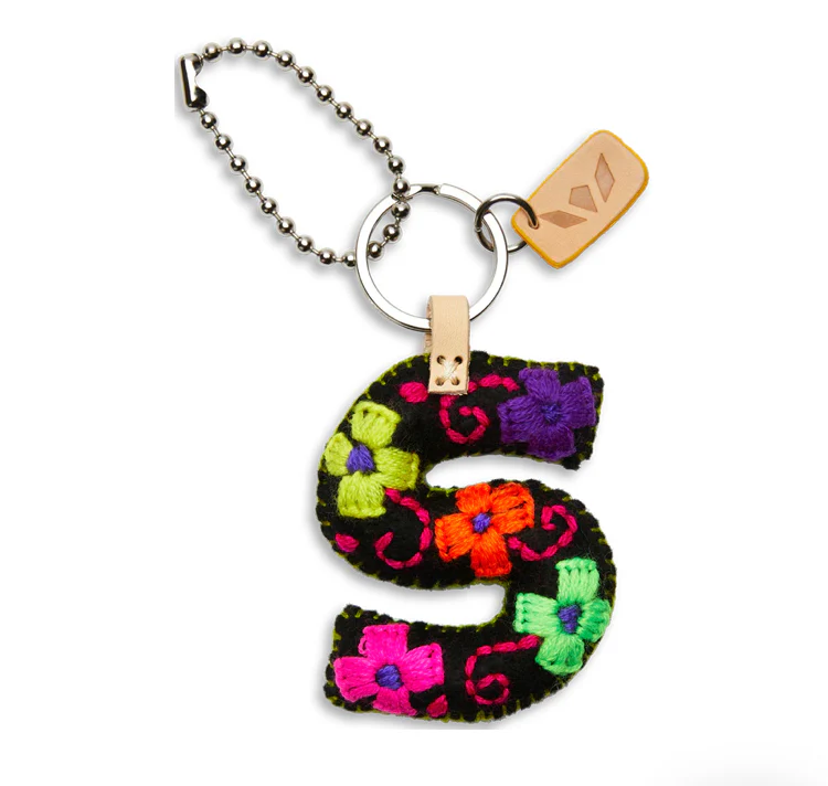 BLACK FELT INITIAL KEYCHAIN