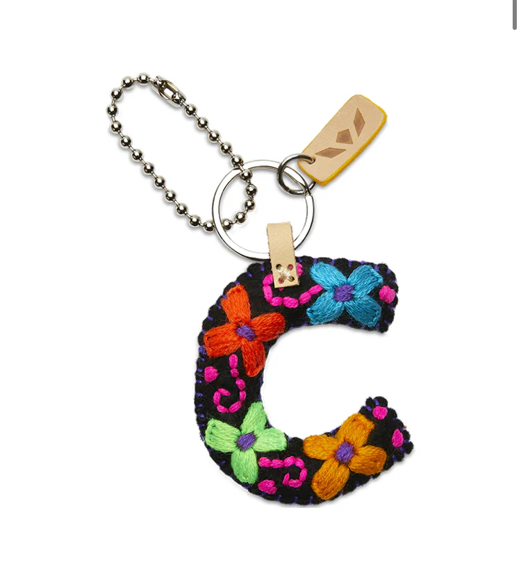 BLACK FELT INITIAL KEYCHAIN