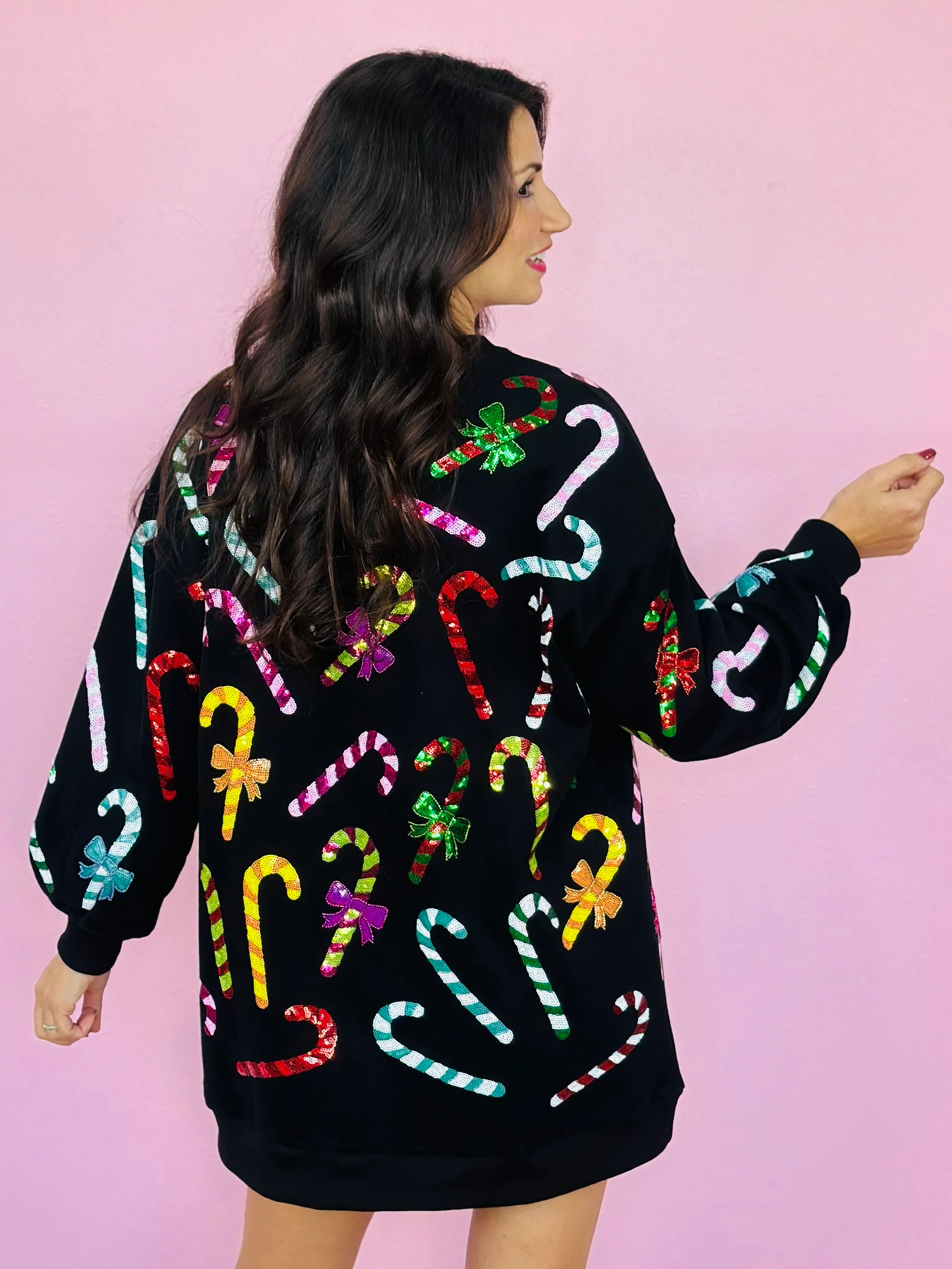 BLACK RAINBOW CANDY CANES SWEATSHIRT DRESS