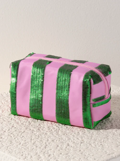 CARA STRIPE ZIP POUCH-GREEN