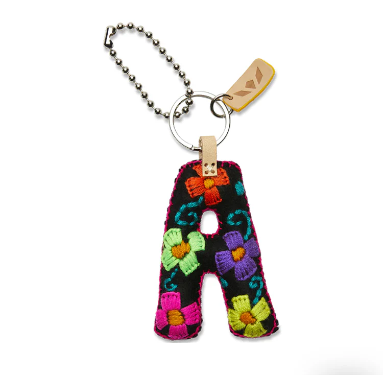 BLACK FELT INITIAL KEYCHAIN