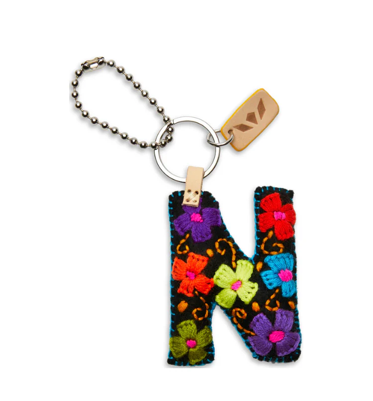 BLACK FELT INITIAL KEYCHAIN