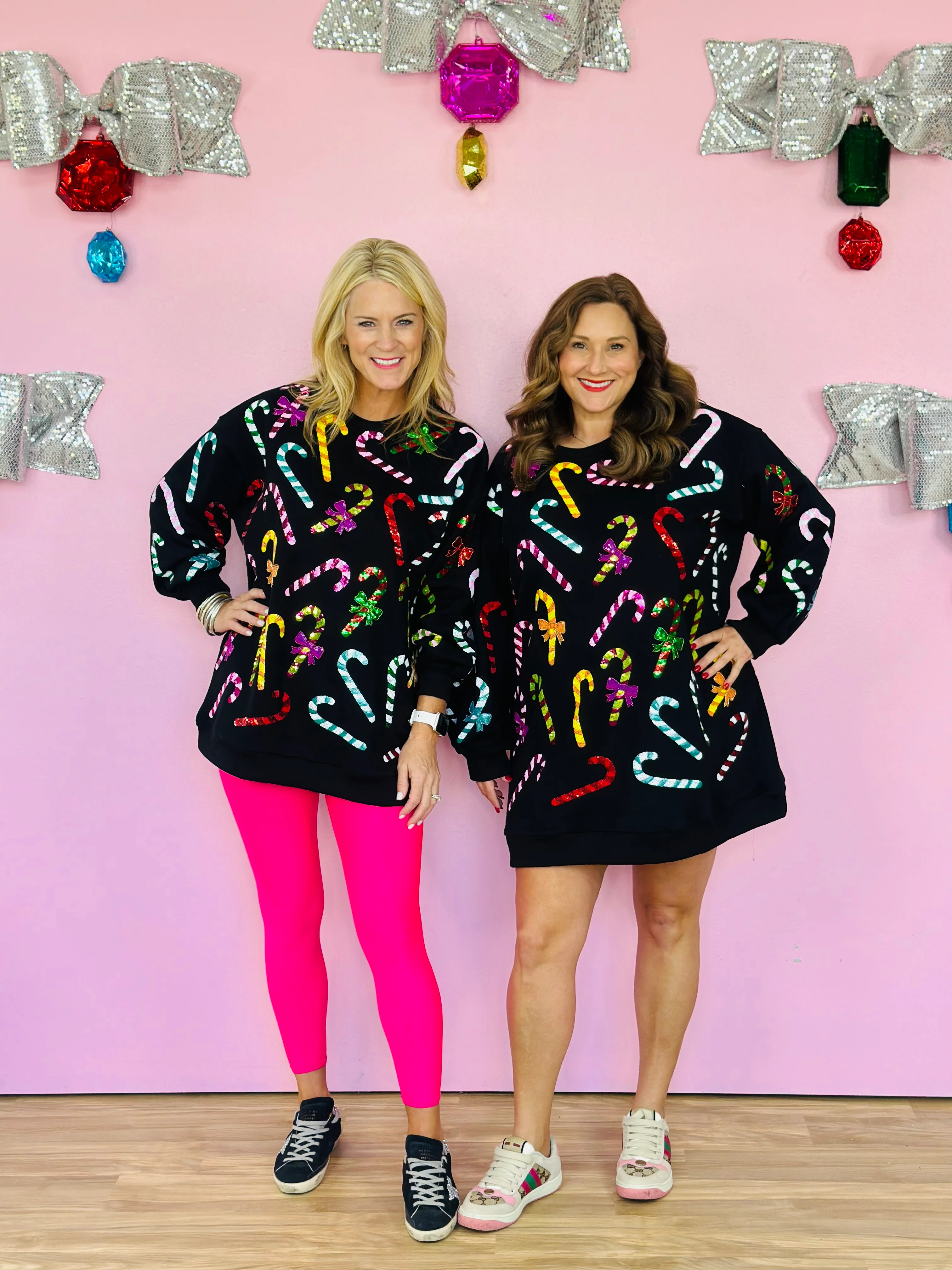 BLACK RAINBOW CANDY CANES SWEATSHIRT DRESS