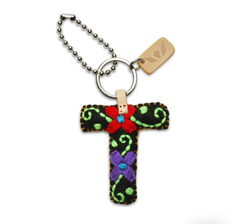 BLACK FELT INITIAL KEYCHAIN