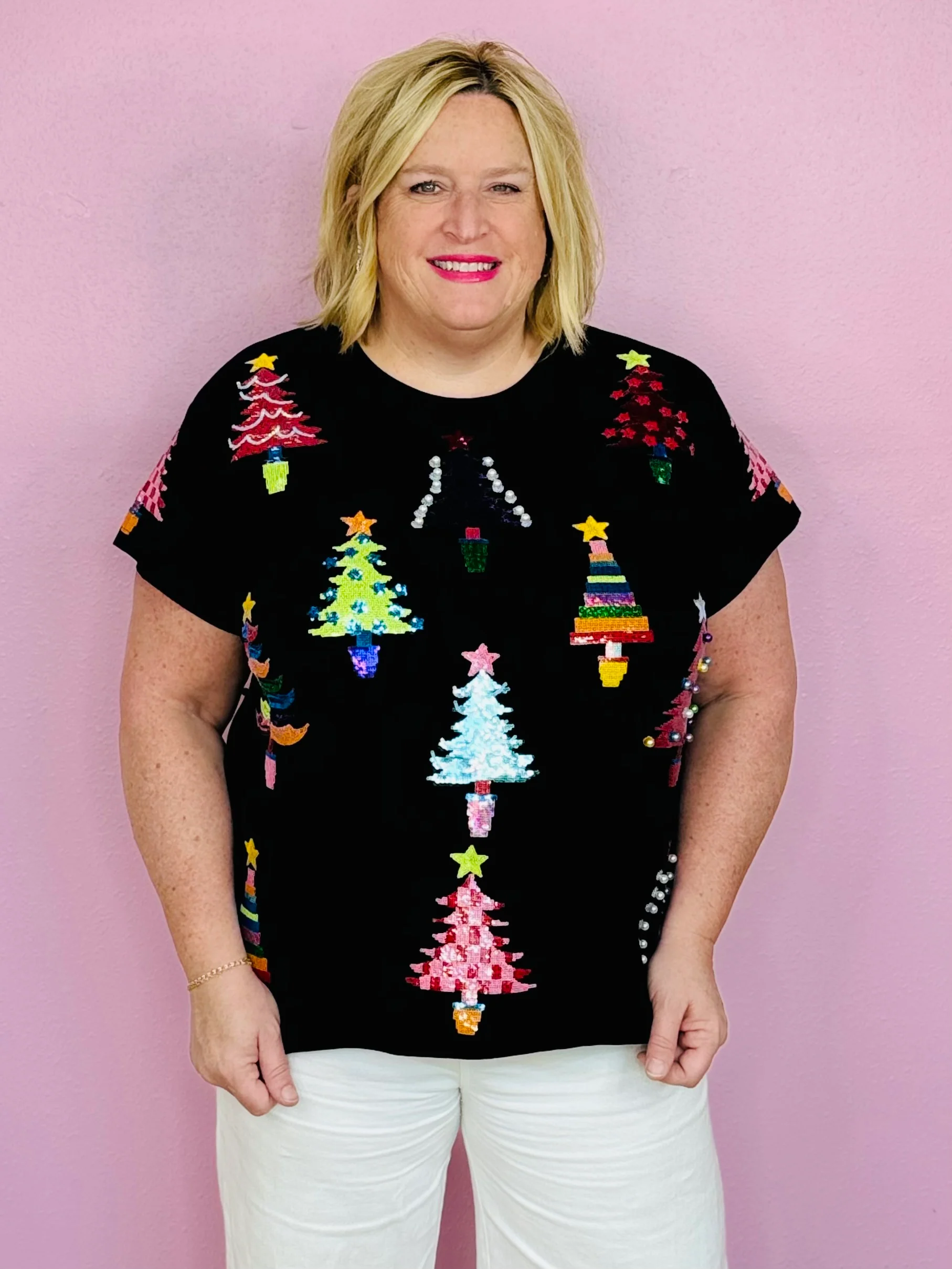 BLACK COLORBLOCK TREES TEE-PLUS