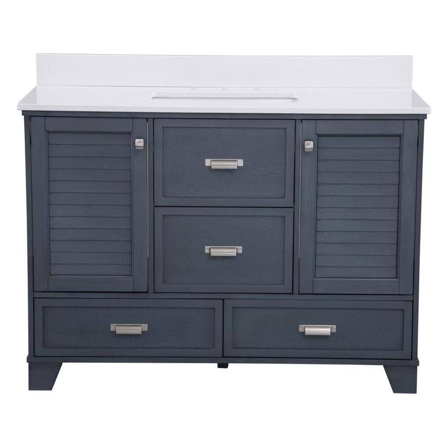 Allen + Roth Leeland 48-in Harbor Blue Undermount Single Sink Bathroom Vanity with White Engineered Stone Top | LLBVT4839D