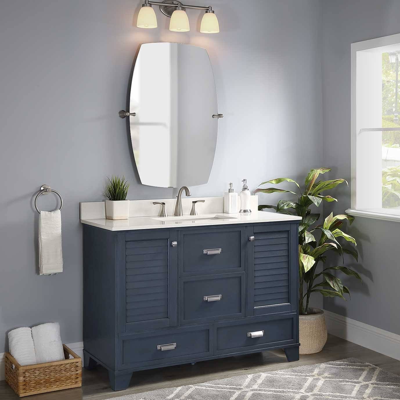 Allen + Roth Leeland 48-in Harbor Blue Undermount Single Sink Bathroom Vanity with White Engineered Stone Top | LLBVT4839D