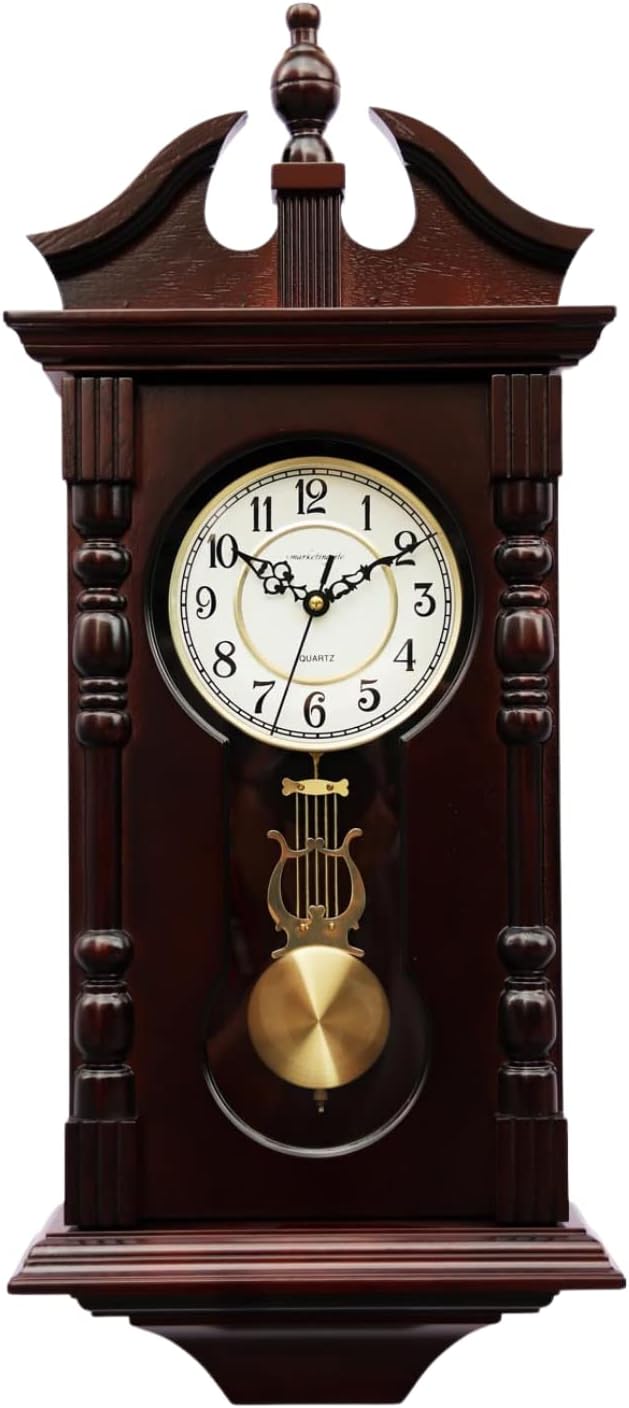 Wall Clocks: Grandfather Wood Wall Clock with Chime. Pendulum Wood Traditional Clock. Makes a Great Housewarming or Birthday Gift (Oak)