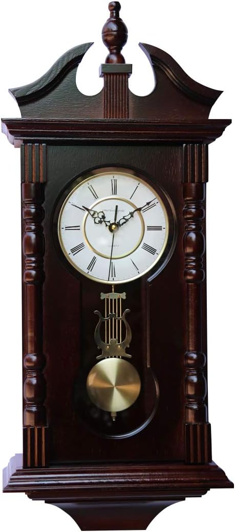 Wall Clocks: Grandfather Wood Wall Clock with Chime. Pendulum Wood Traditional Clock. Makes a Great Housewarming or Birthday Gift (Oak)
