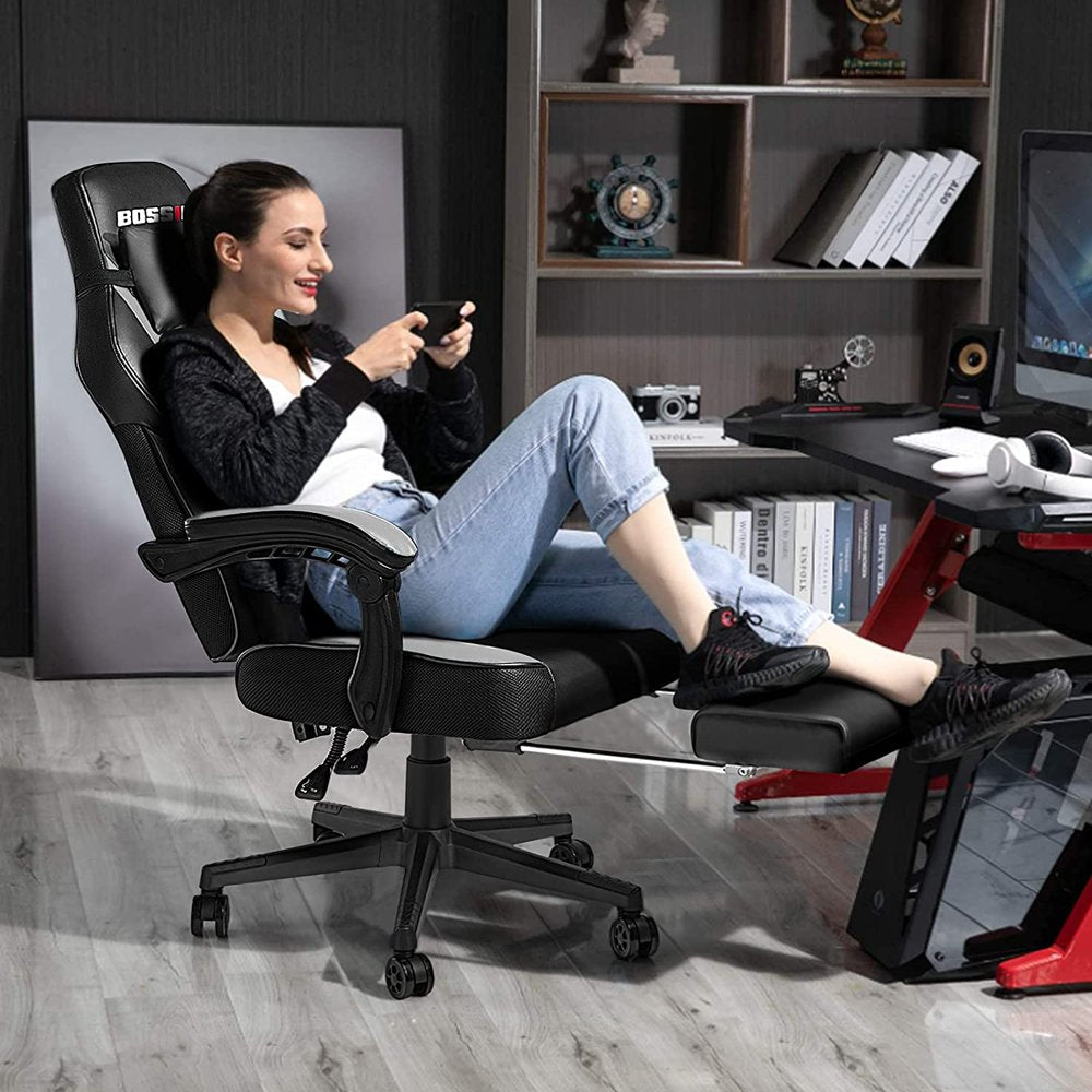 BOSSIN Gaming Chairs with Footrest, Big and Tall Gamer Chair with Headrest and Lumbar Support