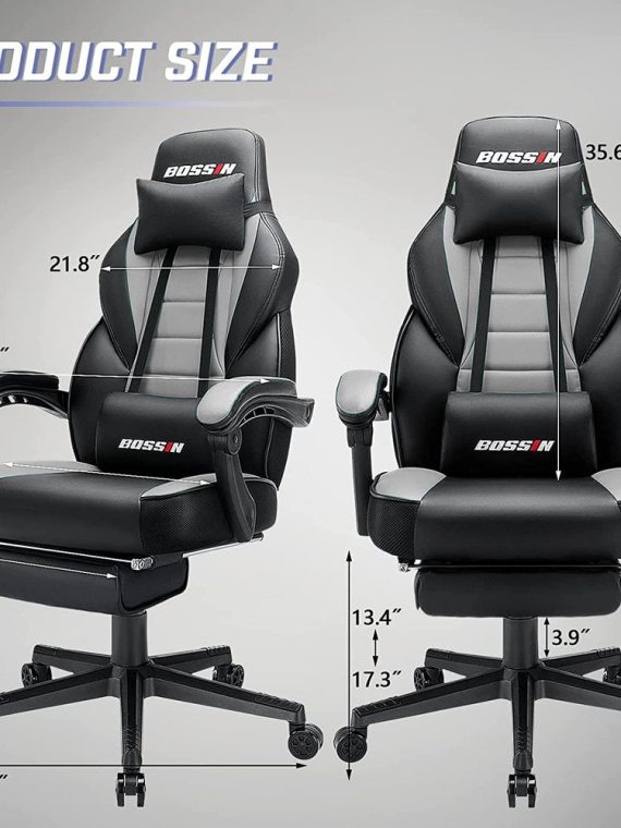 BOSSIN Gaming Chairs with Footrest, Big and Tall Gamer Chair with Headrest and Lumbar Support
