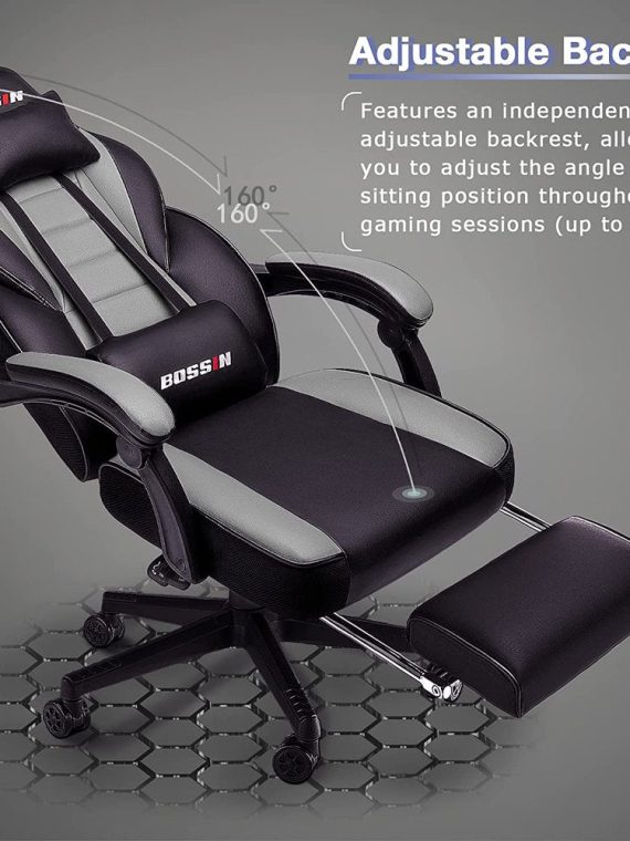 BOSSIN Gaming Chairs with Footrest, Big and Tall Gamer Chair with Headrest and Lumbar Support