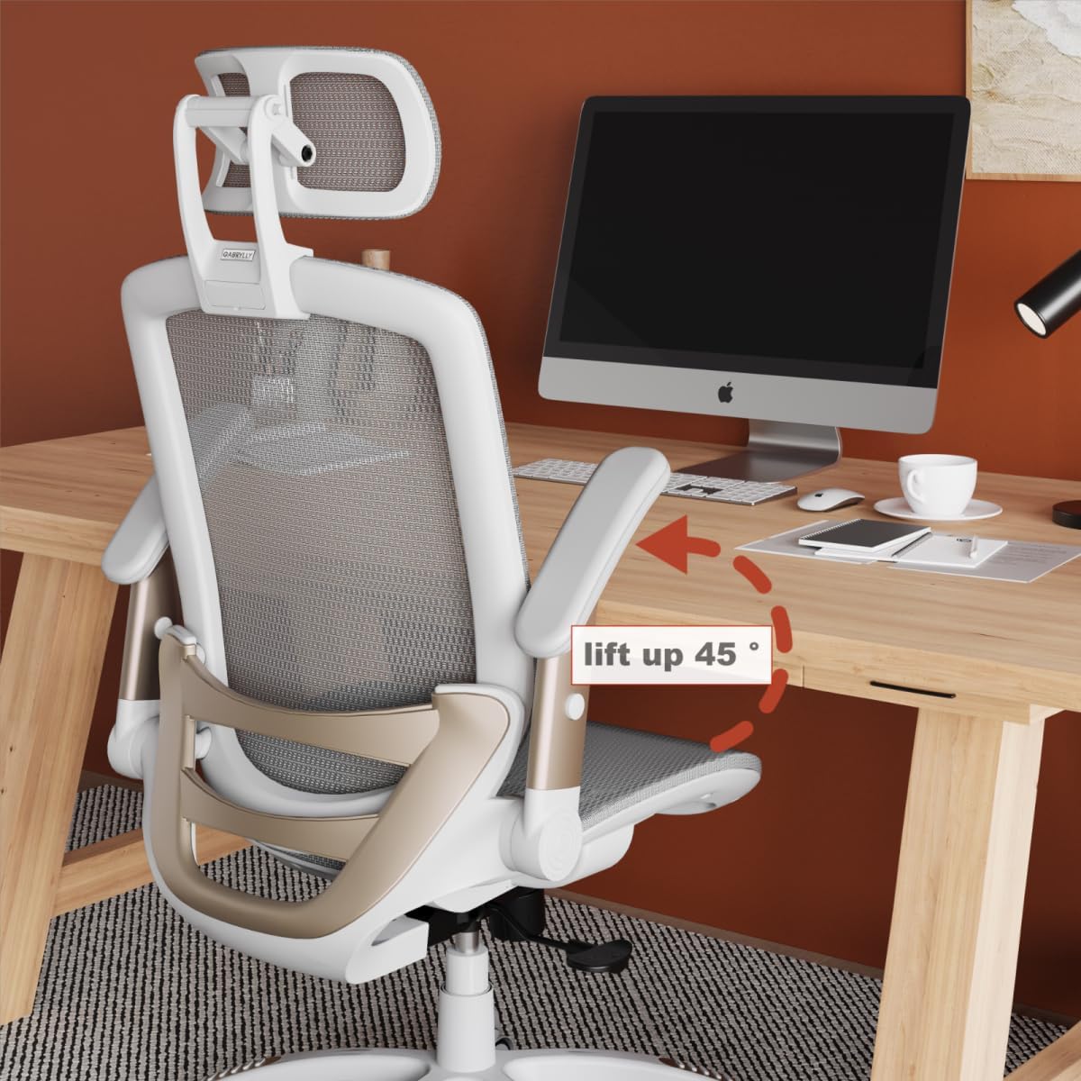 Ergonomic Mesh Office Chair, High Back Desk Chair - Adjustable Headrest with Flip-Up Arms, Tilt Function, Lumbar Support and PU Wheels, Swivel Computer Task Chair