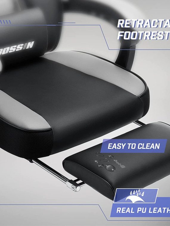 BOSSIN Gaming Chairs with Footrest, Big and Tall Gamer Chair with Headrest and Lumbar Support