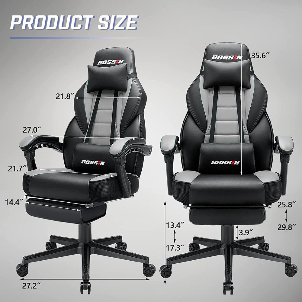 BOSSIN Gaming Chairs with Footrest, Big and Tall Gamer Chair with Headrest and Lumbar Support