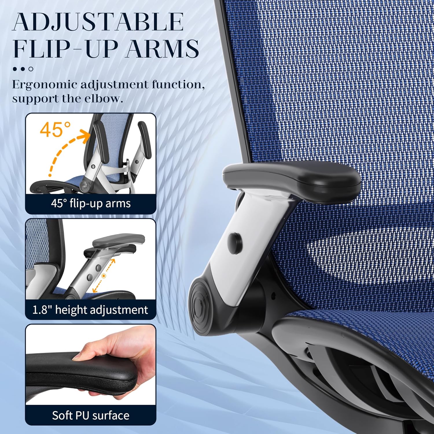 Ergonomic Mesh Office Chair, High Back Desk Chair - Adjustable Headrest with Flip-Up Arms, Tilt Function, Lumbar Support and PU Wheels, Swivel Computer Task Chair