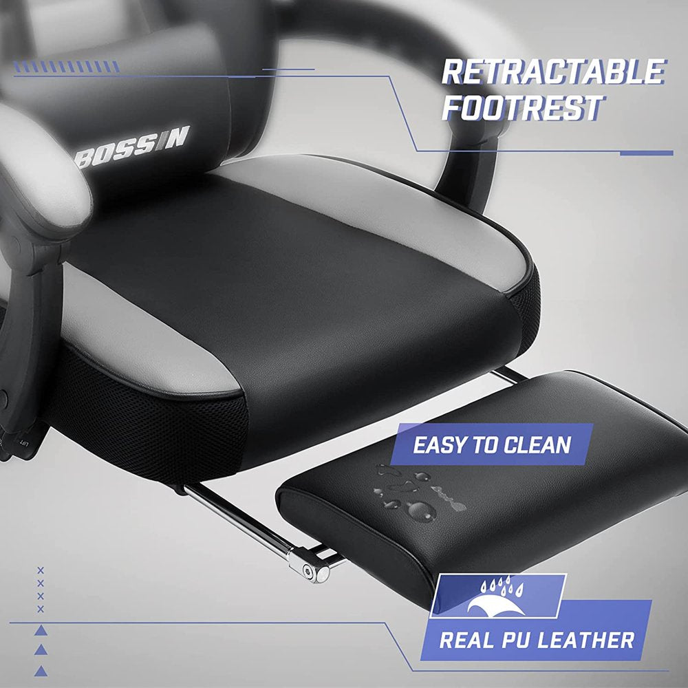 BOSSIN Gaming Chairs with Footrest, Big and Tall Gamer Chair with Headrest and Lumbar Support