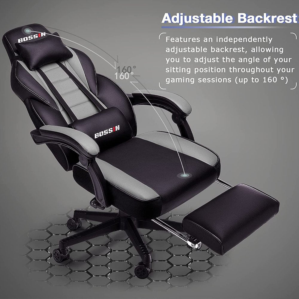 BOSSIN Gaming Chairs with Footrest, Big and Tall Gamer Chair with Headrest and Lumbar Support