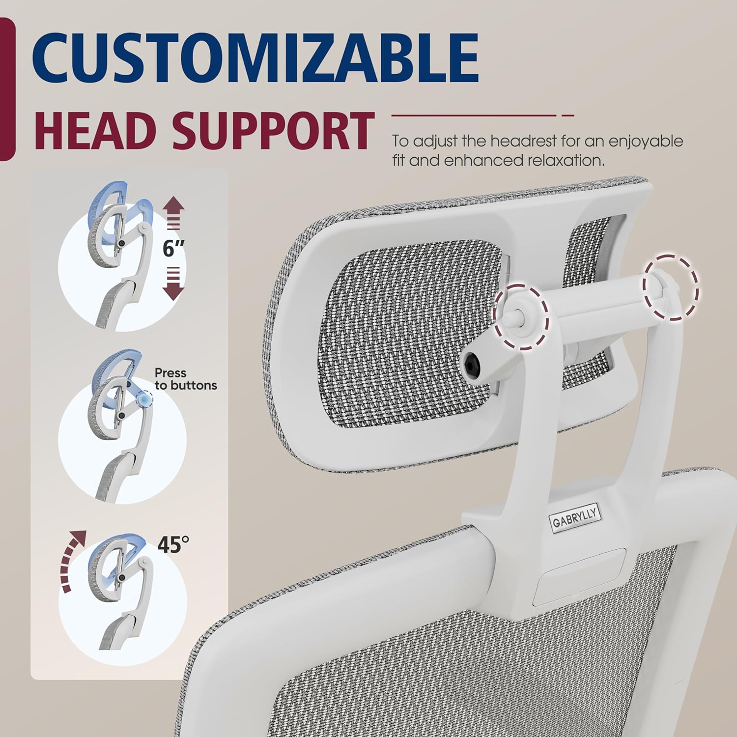 Ergonomic Mesh Office Chair, High Back Desk Chair - Adjustable Headrest with Flip-Up Arms, Tilt Function, Lumbar Support and PU Wheels, Swivel Computer Task Chair