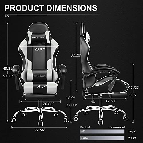 GTPLAYER Gaming Chair, Computer Chair with Footrest and Lumbar Support, Height Adjustable