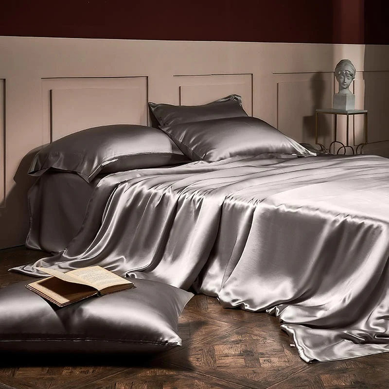 25 Momme Luxury Pure Mulberry Silk Bedding Set of 4(1x Quilt Cover + 1x Bedsheet + 2x Pillowcases)