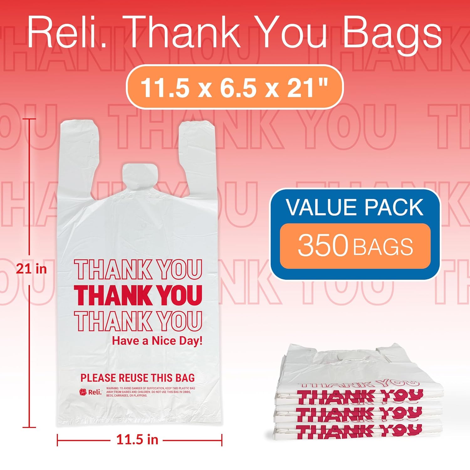Plastic Bags Thank You (1050 Count) | White Grocery Bags, Plastic Shopping Bags with Handles