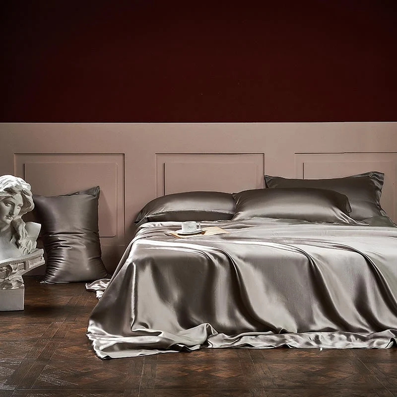 25 Momme Luxury Pure Mulberry Silk Bedding Set of 4(1x Quilt Cover + 1x Bedsheet + 2x Pillowcases)
