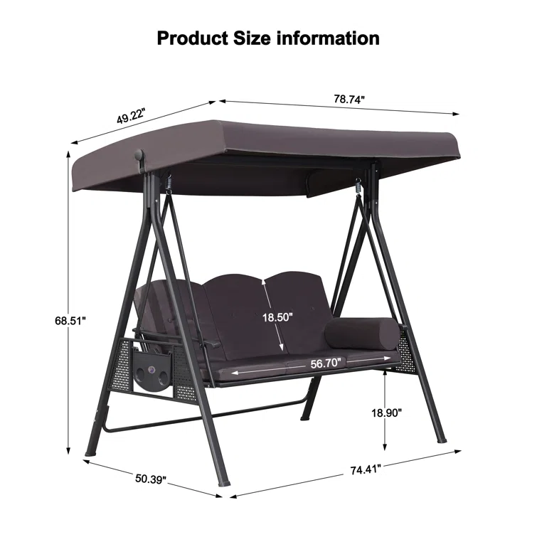 Purple Leaf Porch Swing with Adjustable Tilt Canopy and Cushions and Pillow Included