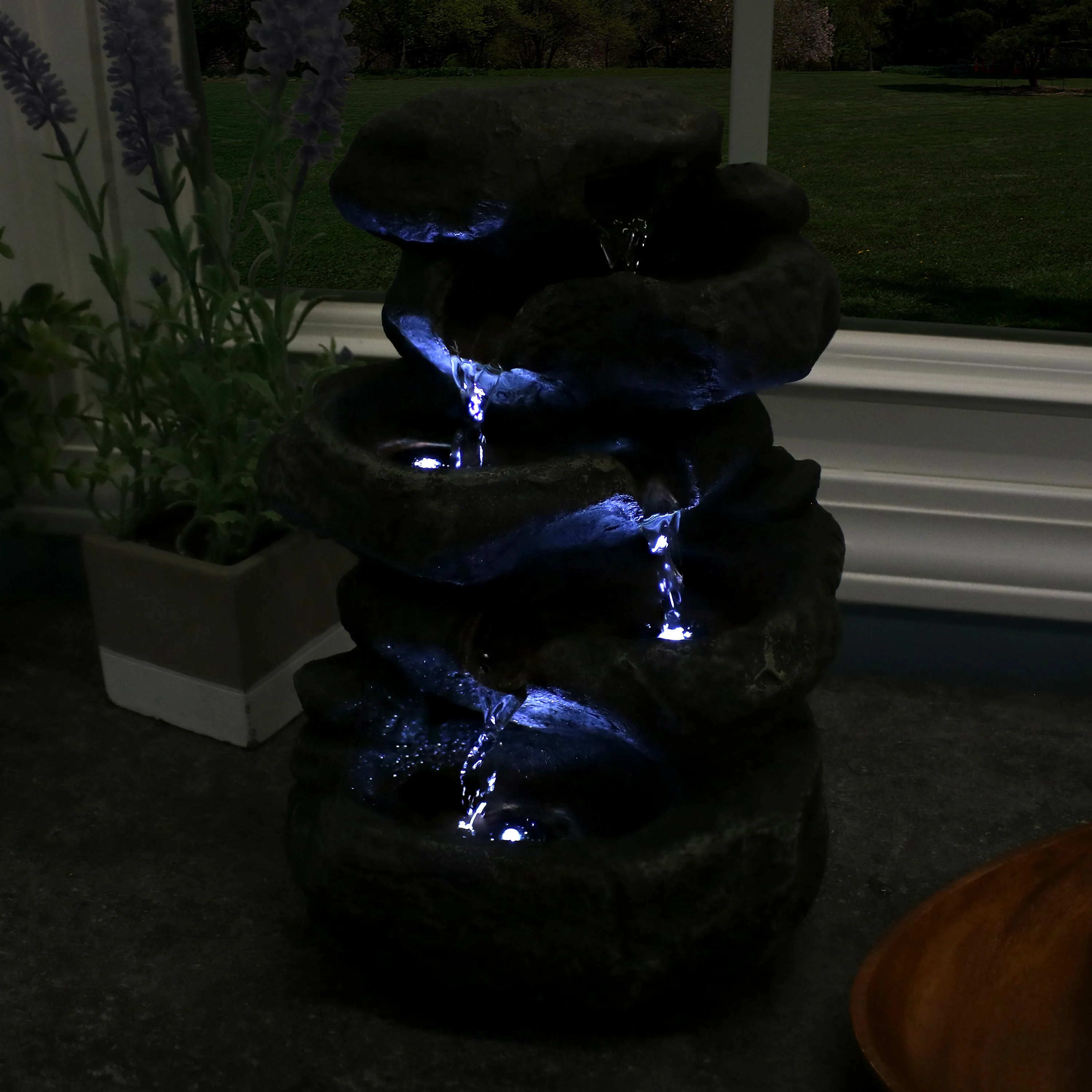 Sunnydaze Stacked Rock Waterfall Fountain with LED Lights - 10