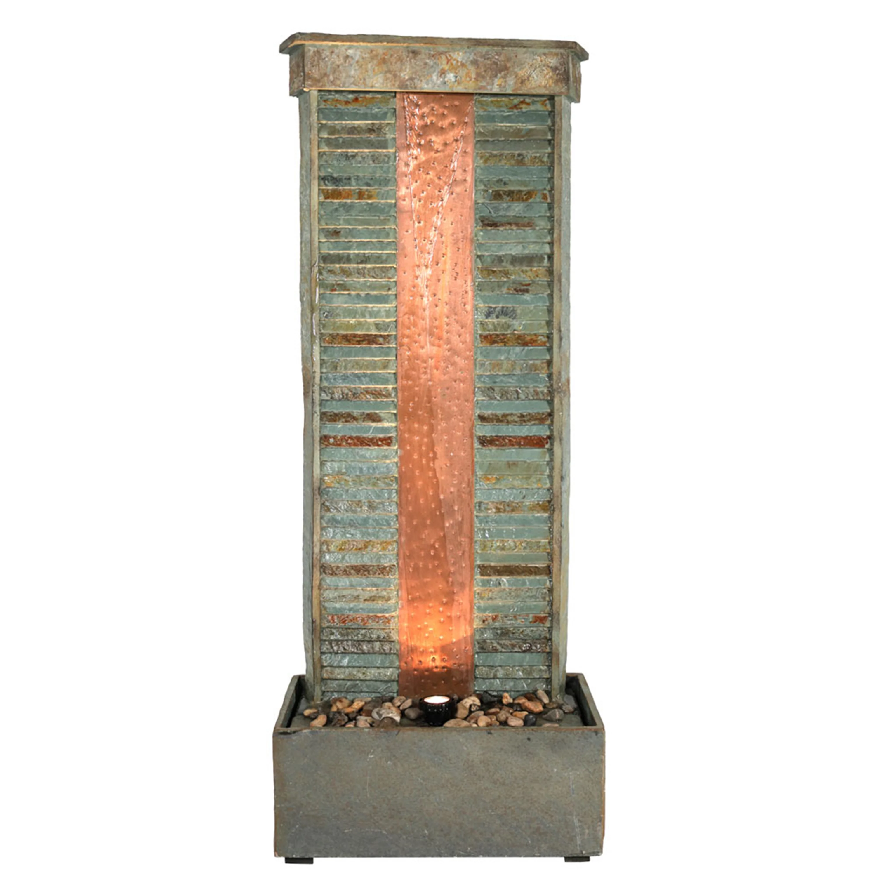 Sunnydaze Rippled Slate Water Fountain with LED Lights - 48